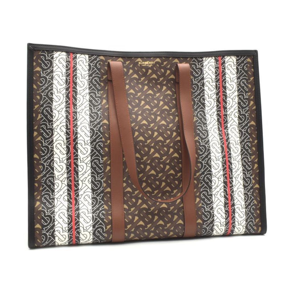 Burberry Bag Book TB Bridle Brown Black Shoulder Monogram Tote White